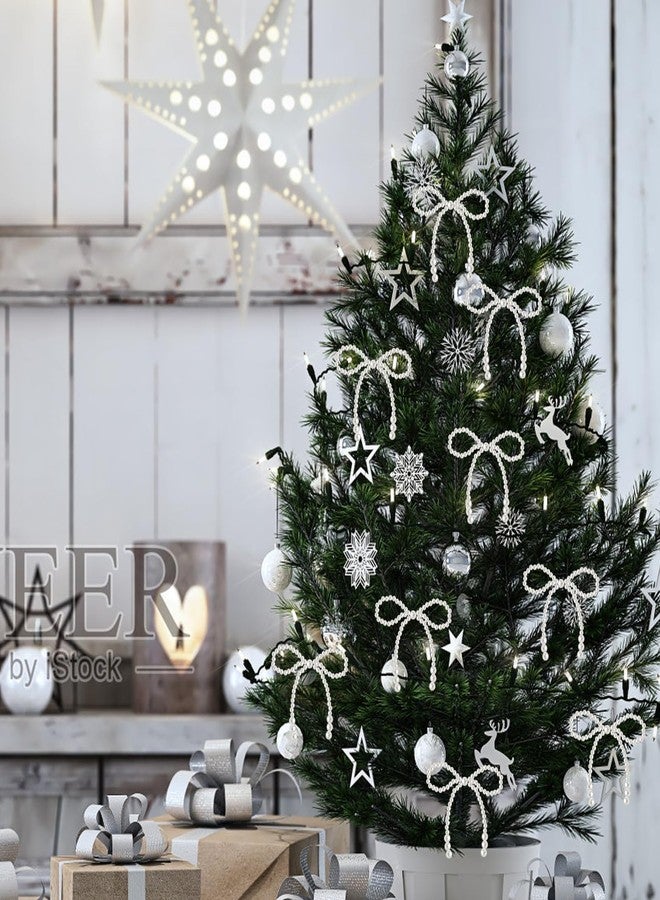 Solldgt Pearl Bow Christmas Ornaments White, 12Pcs Bowknot Christmas Tree Decor Xmas Ornament Hanging Pendant Decoration, Cake/Cupcake Topper Decorations for Wedding Bridal Baby Shower Birthday Party Supplies - Image 5
